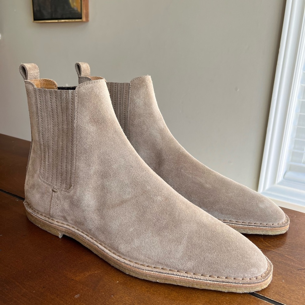 Sz 12 Saint Laurent Beige Suede Leather Chelsea Boots